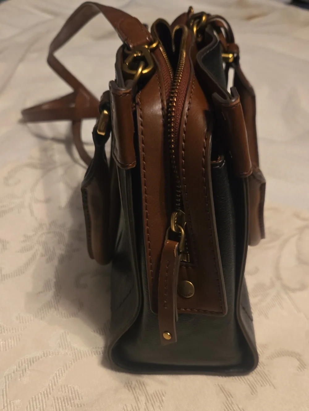 Fossil Claire Black Pebbled Leather Satchel/Crossbody Bag